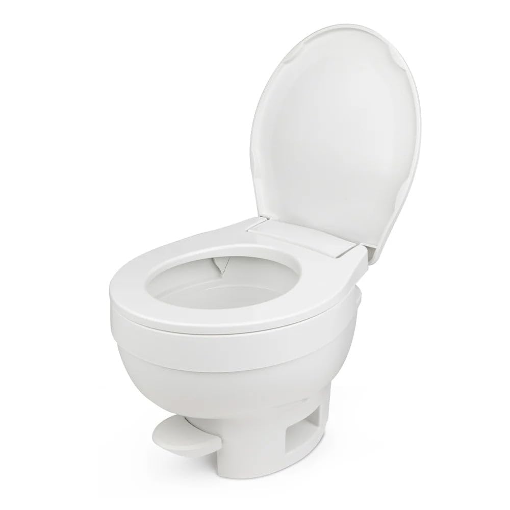 Aqua Magic VI High Profile RV Toilet White Permanent Gravity Flush Foot Pedal for Camper Van