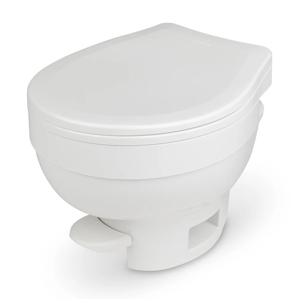 Aqua Magic VI High Profile RV Toilet White Permanent Gravity Flush Foot Pedal for Camper Van