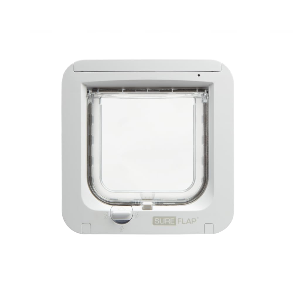 Microchip Cat Flap White Scans Pet ID on Entry Check Cat Size Flap Opening 4 3/4 H by 5 5/8 W