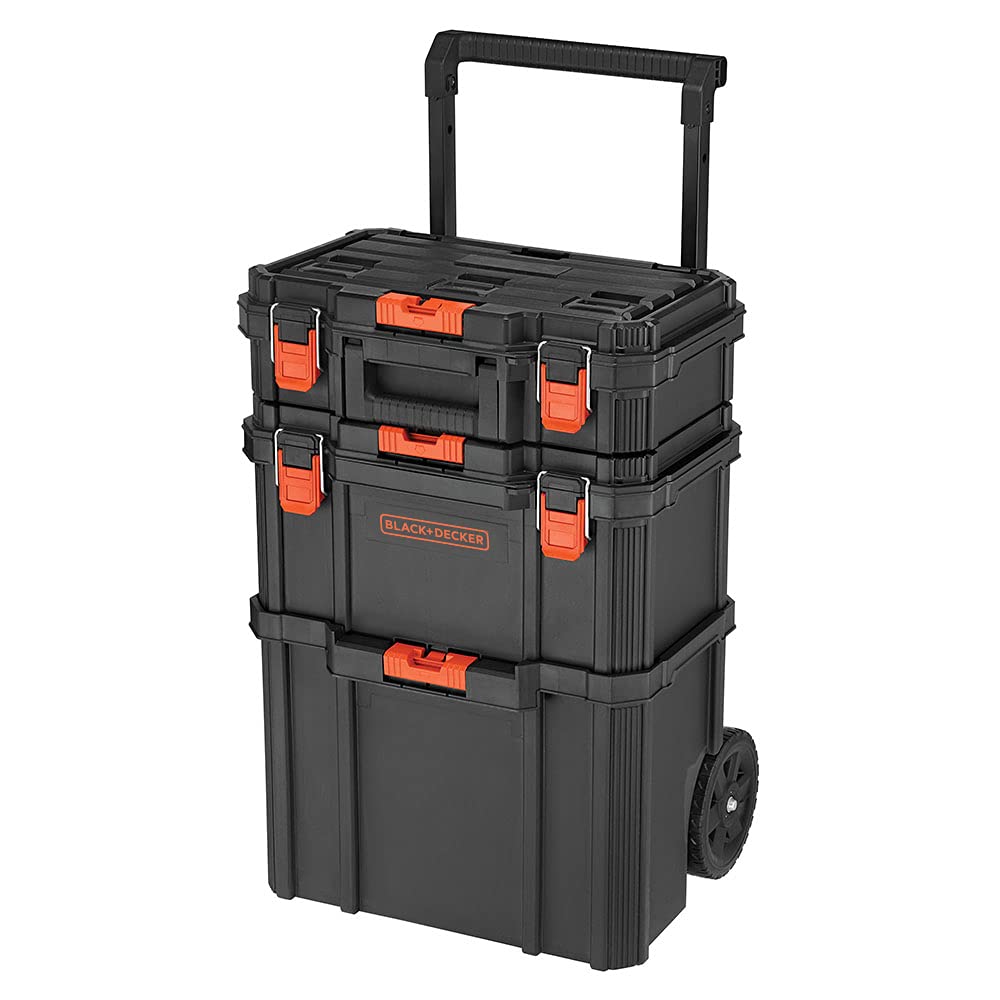 BDST60500APB Stackable Storage System 3 Piece Set with Small Deep Toolbox and Rolling Tote