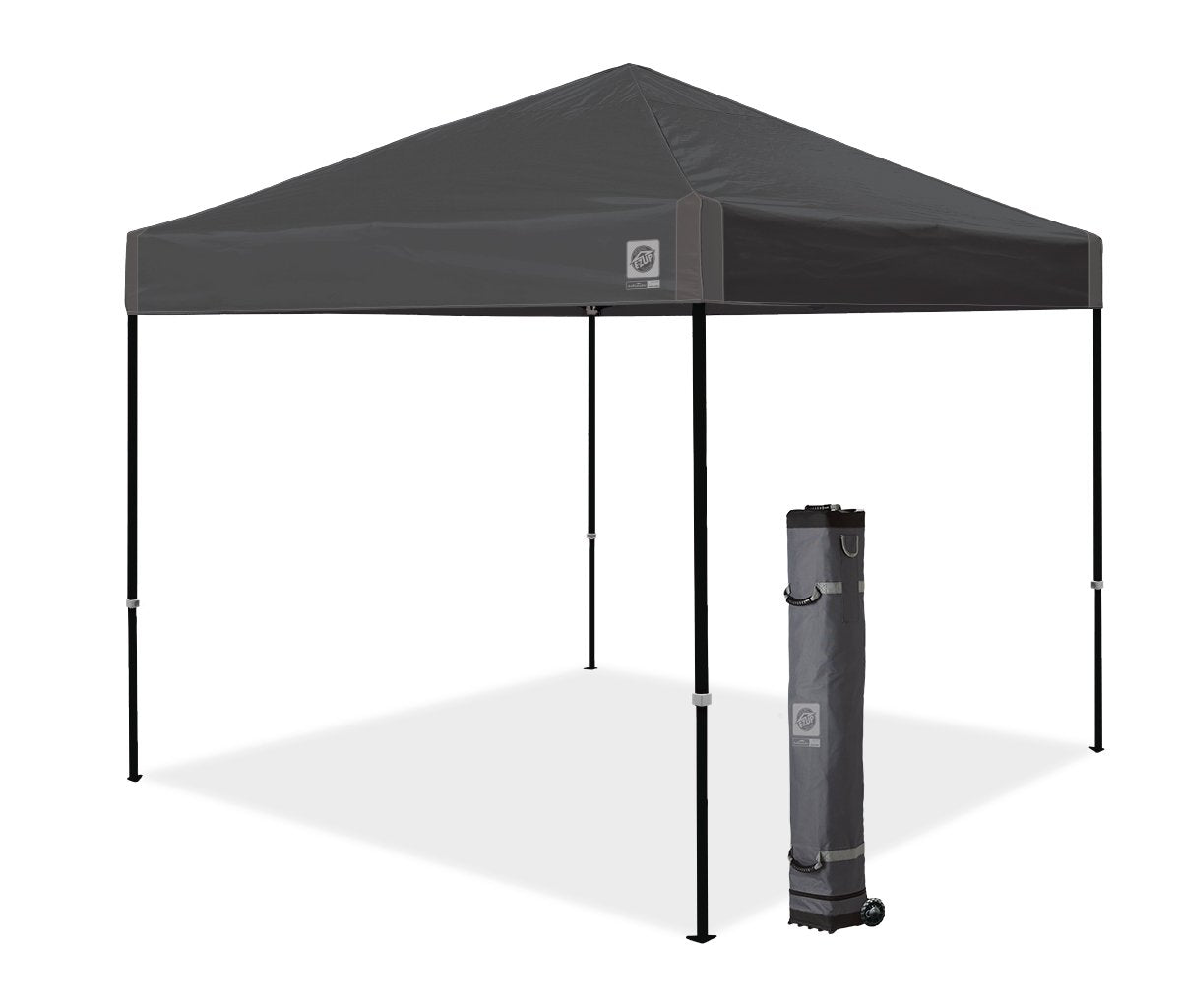 Ambassador Instant Pop Up Canopy Tent 10x10 ft with Roller Bag and 4 Piece Spike Set Steel Gray