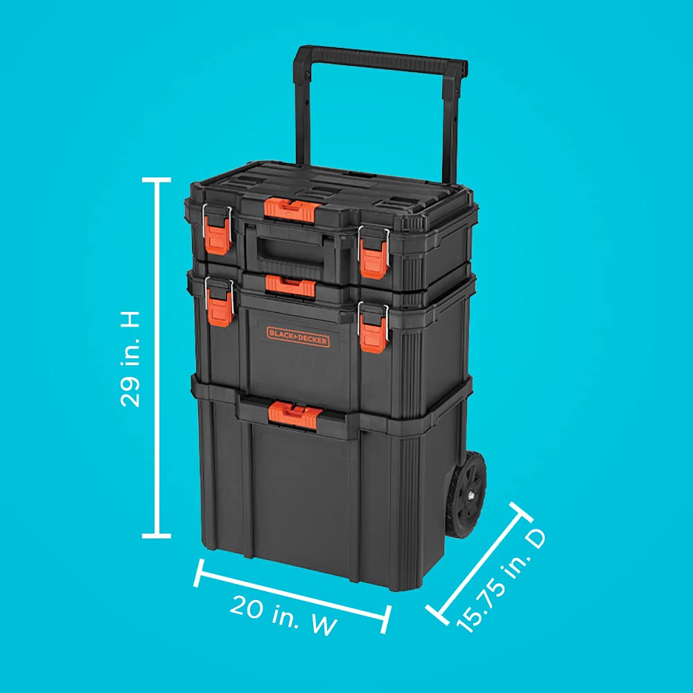 BDST60500APB Stackable Storage System 3 Piece Set with Small Deep Toolbox and Rolling Tote
