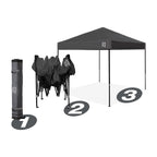 Ambassador Instant Pop Up Canopy Tent 10x10 ft with Roller Bag and 4 Piece Spike Set Steel Gray