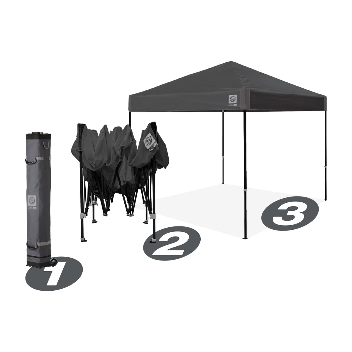 Ambassador Instant Pop Up Canopy Tent 10x10 ft with Roller Bag and 4 Piece Spike Set Steel Gray
