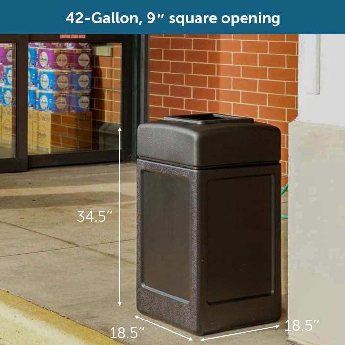 732101 Open Top Indoor Outdoor Square 42 Gallon Large Heavy Duty Waste Trash Container Bin Black