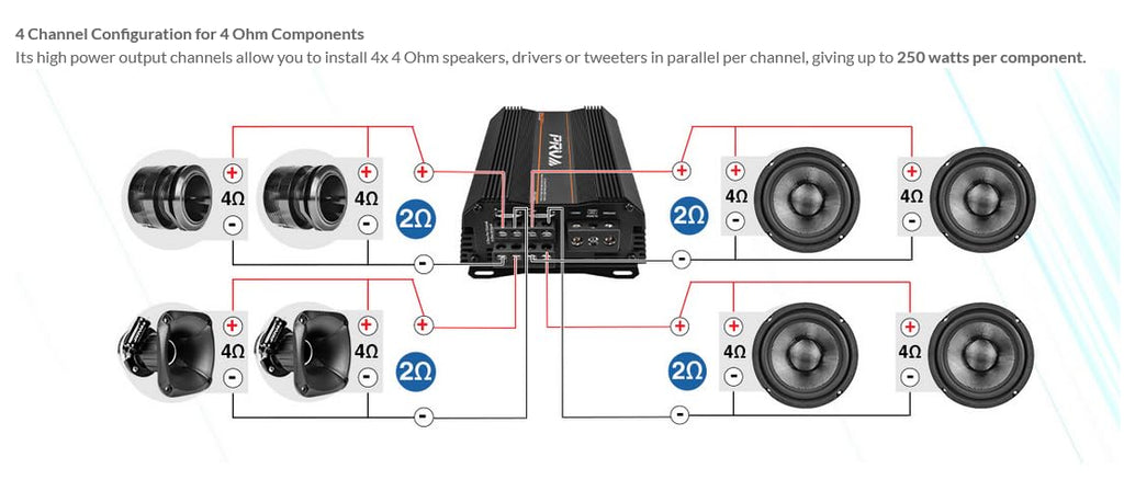 4 Channel Car Audio Amplifier, 2000W, 2 Ohm, 4 x 500W RMS, MDX2000.4