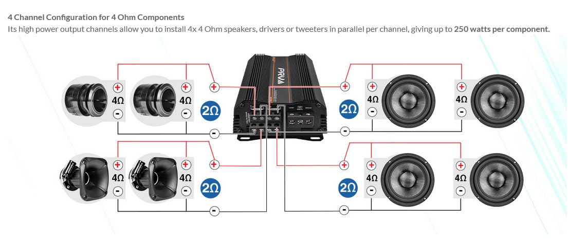 4 Channel Car Audio Amplifier, 2000W, 2 Ohm, 4 x 500W RMS, MDX2000.4