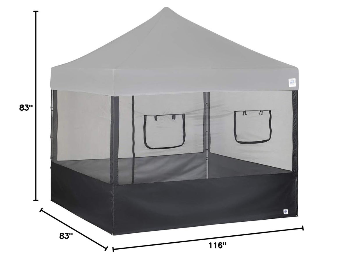 Food booth sidewall kit set of 4 fits 10x10 straight leg canopy tent with 2 serving windows black mesh