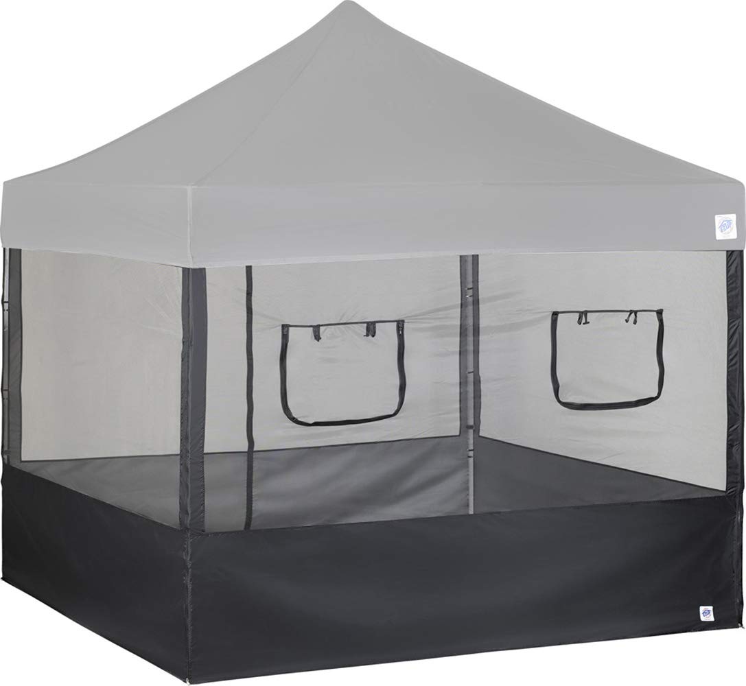 Food booth sidewall kit set of 4 fits 10x10 straight leg canopy tent with 2 serving windows black mesh