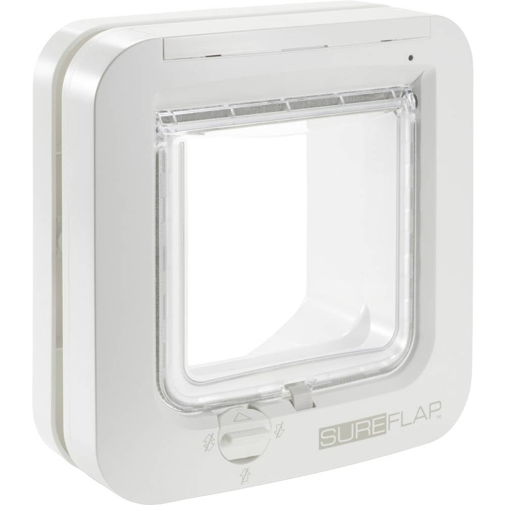 Microchip Cat Flap White Scans Pet ID on Entry Check Cat Size Flap Opening 4 3/4 H by 5 5/8 W