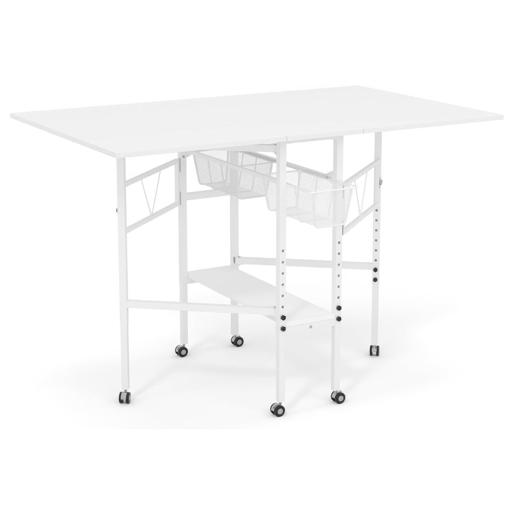 Folding adjustable height sewing craft table with drawers white home hobby workstation desk