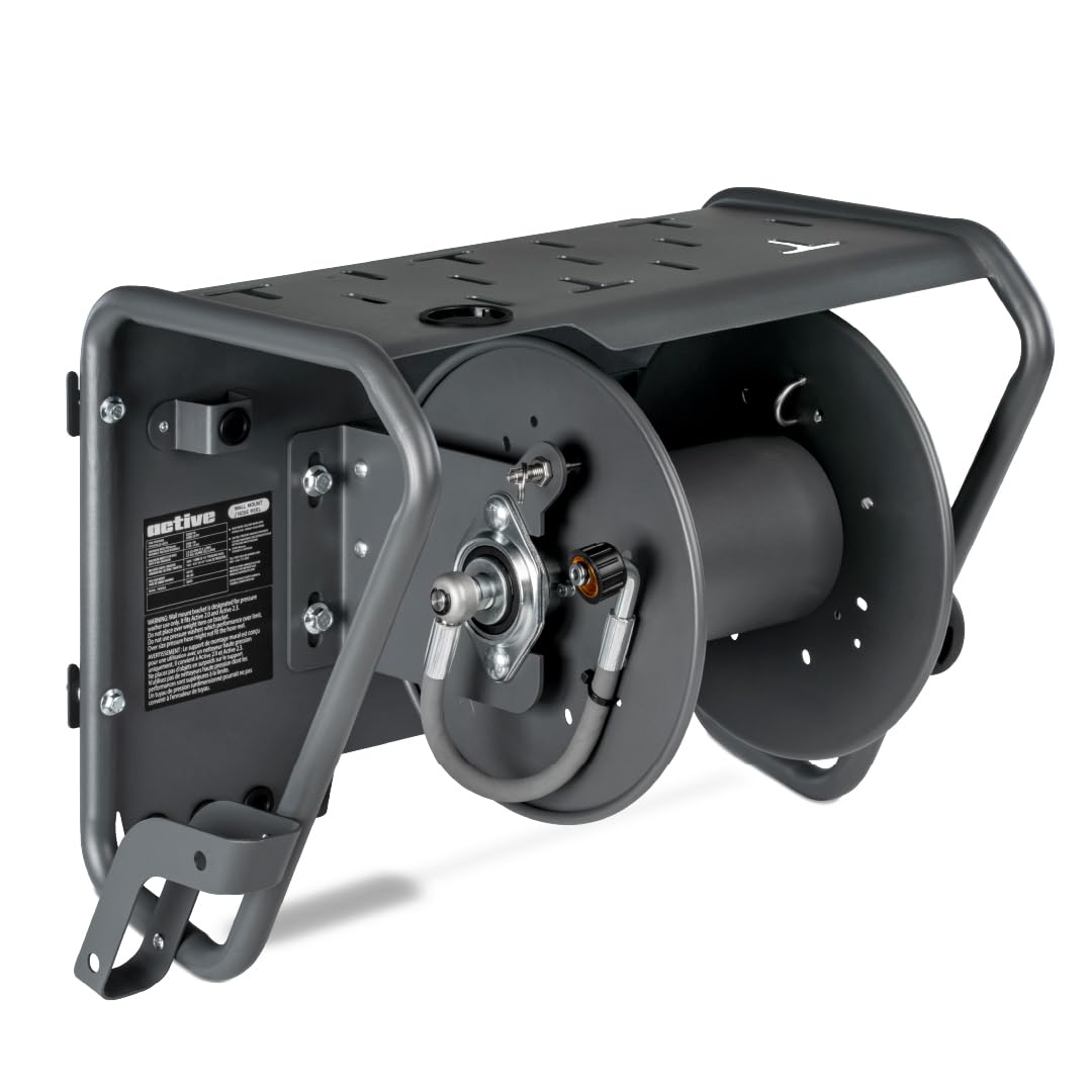 100 ft Pressure Washer Hose Reel Wall Mount 3/8 and 5/16 Lines Heavy Duty Outdoor Cleaning