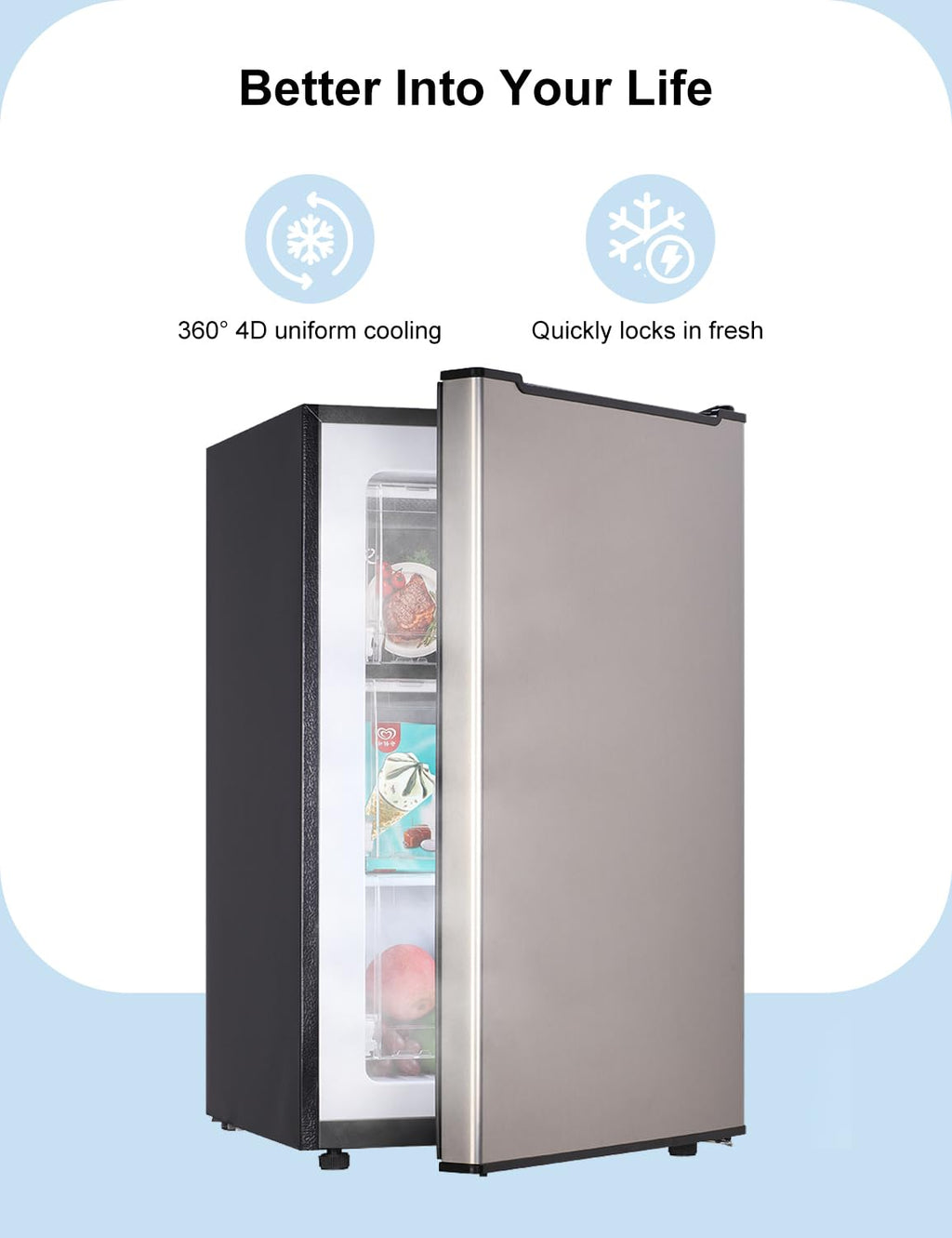 3.2 Cu Ft Mini Freezer Compact Upright Small Freezer Silver for Home Office Dorm Garage Bedroom