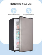 3.2 Cu Ft Mini Freezer Compact Upright Small Freezer Silver for Home Office Dorm Garage Bedroom