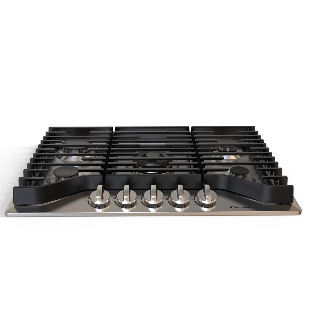 Heavy 30 Inch Gas Cooktop 5 Sabaf Burners 304 Stainless Steel Built In NG LPG Convertible Thermocouple