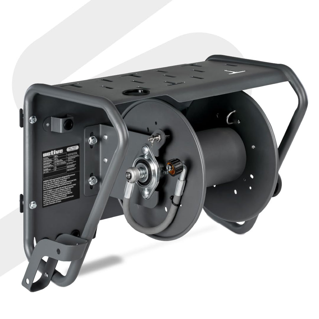100 ft Pressure Washer Hose Reel Wall Mount 3/8 and 5/16 Lines Heavy Duty Outdoor Cleaning