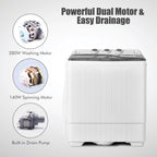 Portable Twin Tub Washing Machine 26lbs 18lbs Washer 8lbs Spinner Timer Knobs Drain Pump Compact Grey White