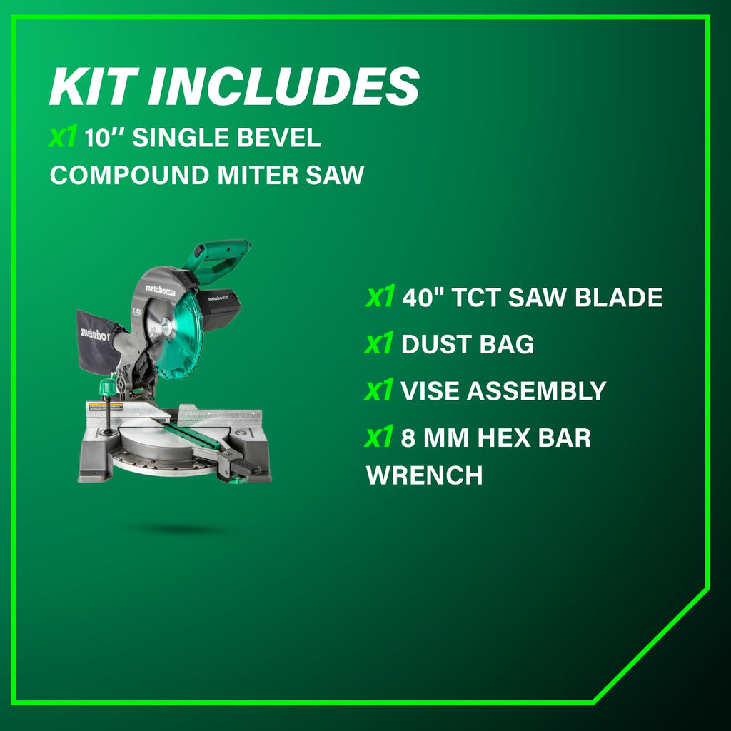 10 inch compound miter saw 15 amp single bevel corded electric woodworking cutting tool C10FCG2