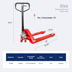 Manual Pallet Jack with 48 x 27 Inch Forks, 5,500 lb Capacity, PU Wheels