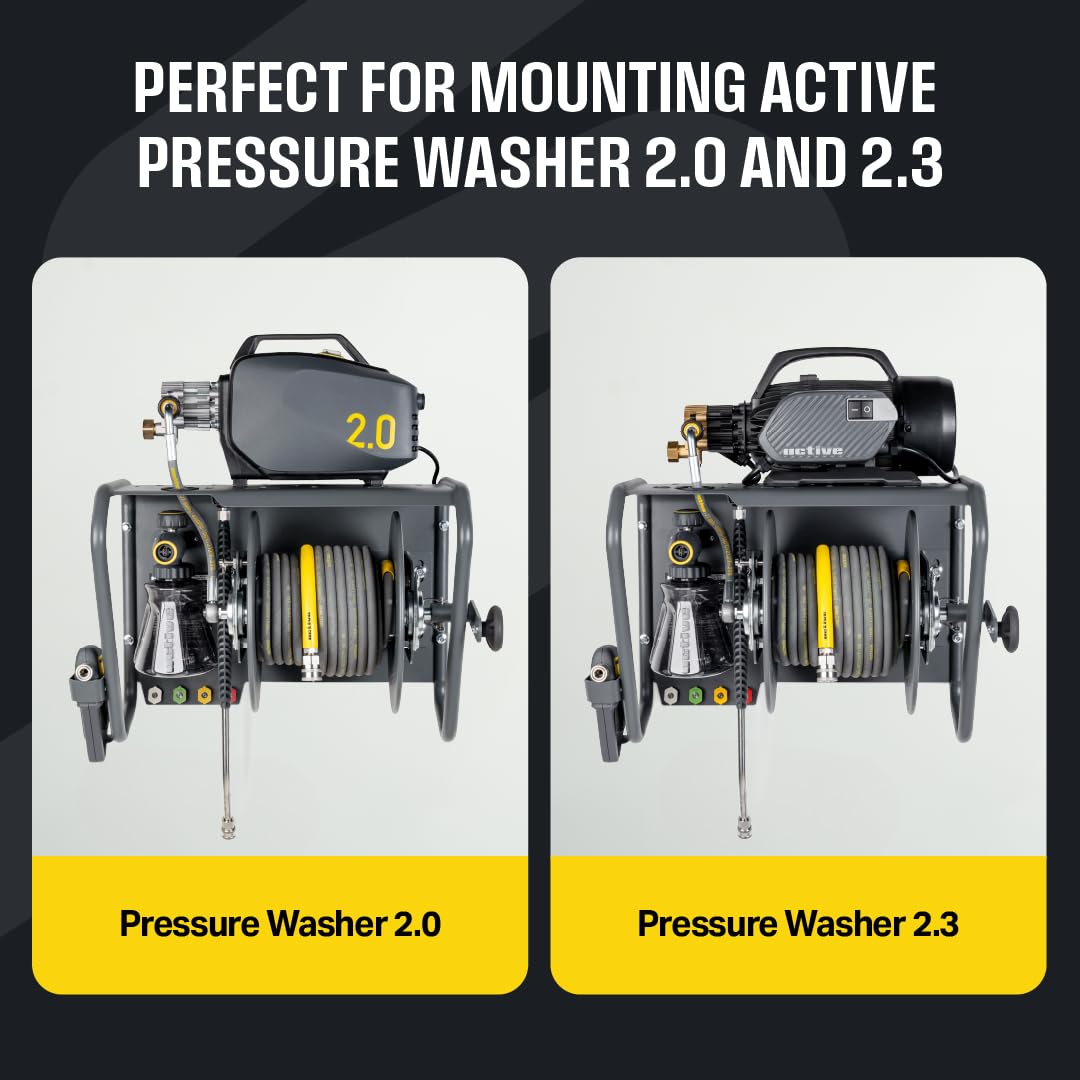 100 ft Pressure Washer Hose Reel Wall Mount 3/8 and 5/16 Lines Heavy Duty Outdoor Cleaning