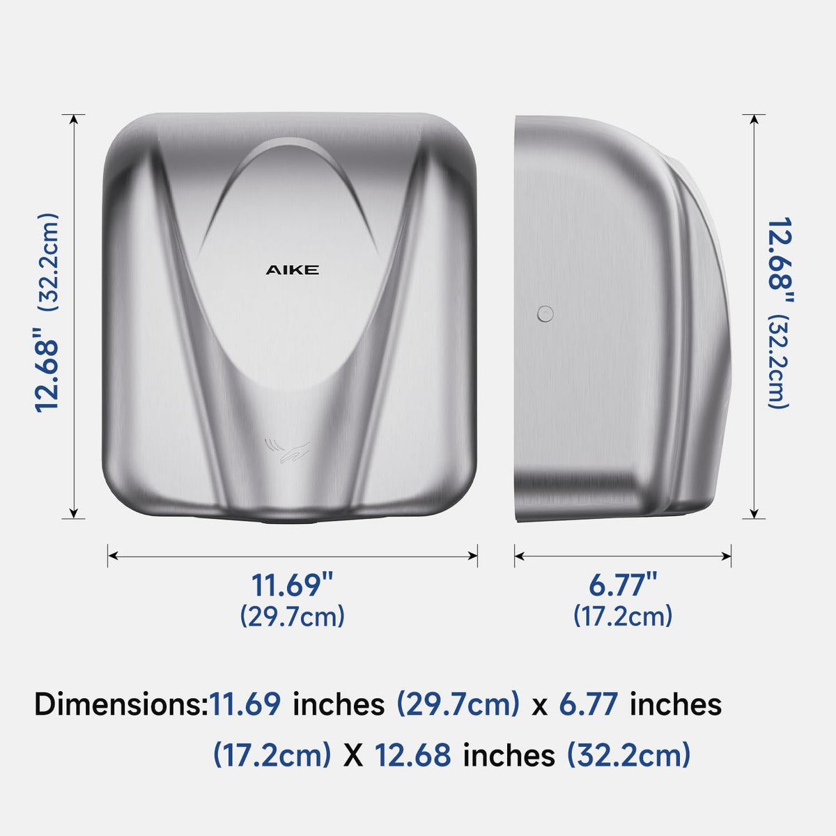 Elephant Power Electric Heavy Duty Hand Dryer for Commercial Bathroom Brushed Stainless Steel Model AK2812