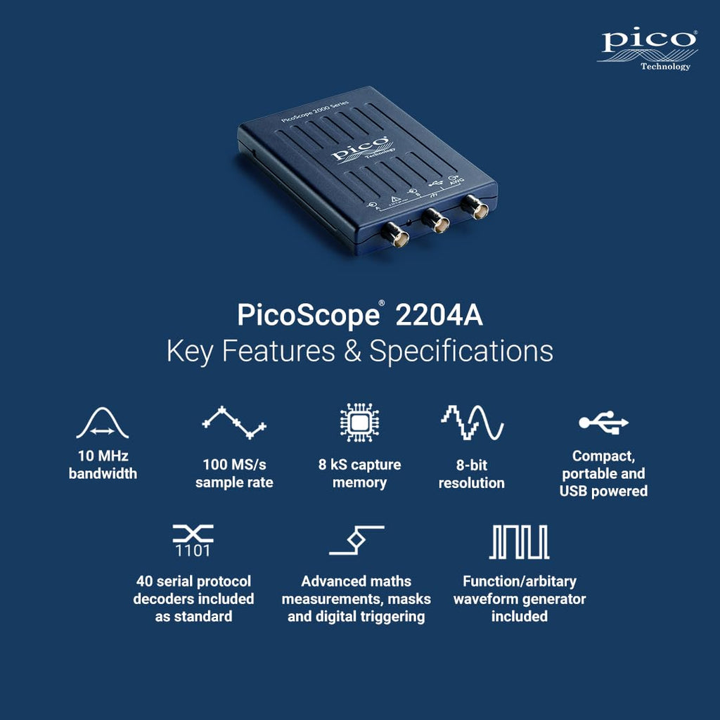 USB PC oscilloscope 2 channel 10 MHz bandwidth model 2204A portable for testing and measurement
