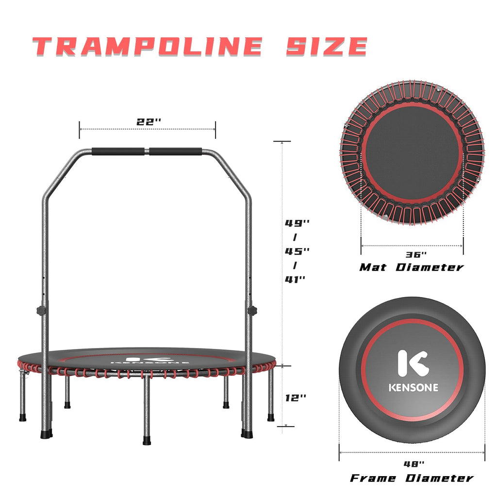 Foldable Bungee Rebounder Trampoline for Adults with Handlebar Indoor Outdoor Home Gym Fitness Exercise