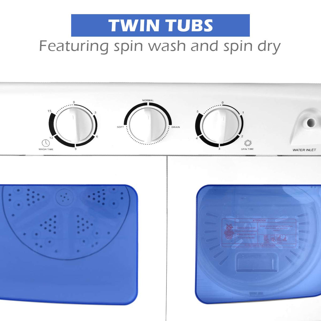 Portable mini compact twin tub washing machine 20lbs washer and spinner for apartments dorms RVs blue white