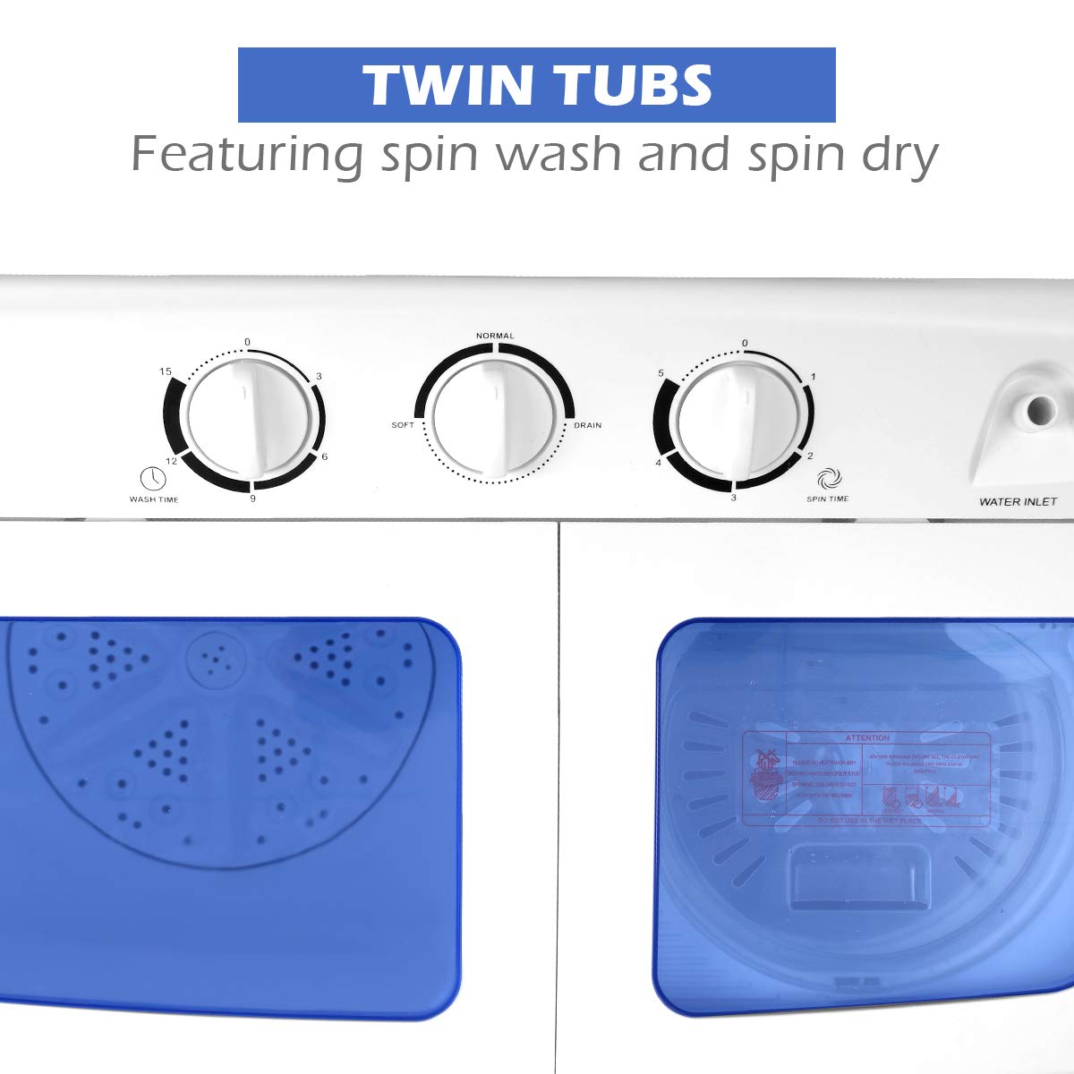 Portable mini compact twin tub washing machine 20lbs washer and spinner for apartments dorms RVs blue white