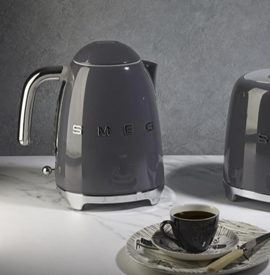 KLF03 Electric Kettle 1.7L 7 Cup Retro Hot Water Boiler Fast Boiling Auto Shut Off Soft Open Lid Grey Renewed