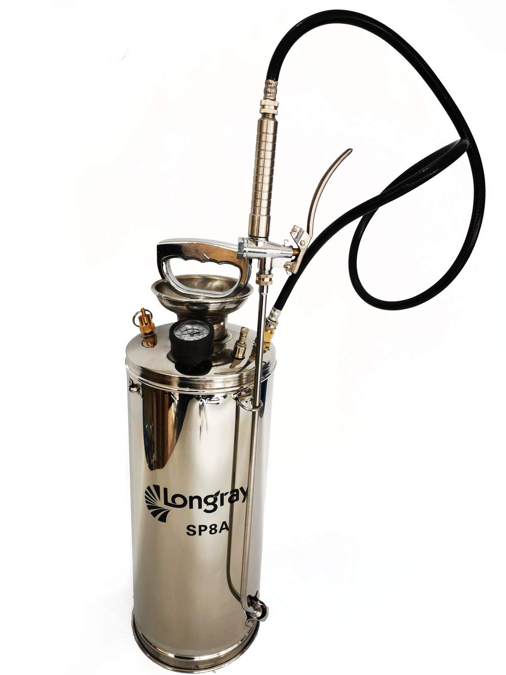 SP8A Stainless Steel Sprayer 2 Gallon Metallic Heavy Duty Garden Pump Sprayer Portable Durable