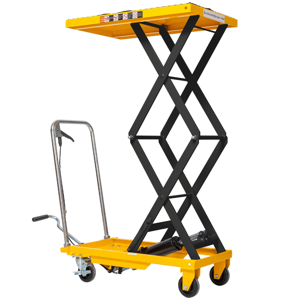 Hydraulic lift table cart 330 lbs 49.6 in max lift double scissor 4 wheels non slip pad for shop garage