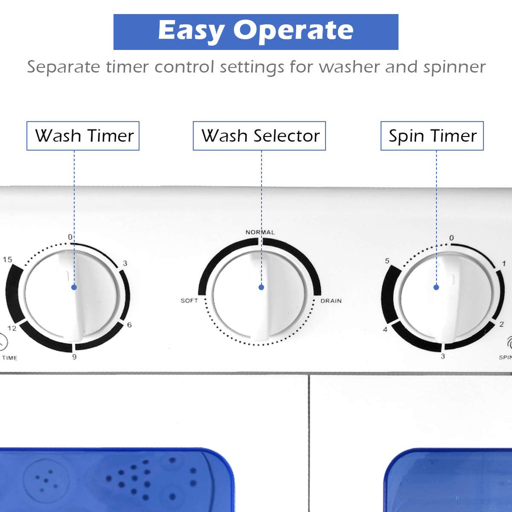 Portable mini compact twin tub washing machine 20lbs washer and spinner for apartments dorms RVs blue white