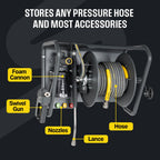 100 ft Pressure Washer Hose Reel Wall Mount 3/8 and 5/16 Lines Heavy Duty Outdoor Cleaning