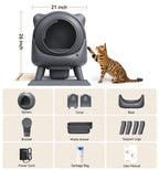 Auto Self Cleaning Litter Box Odor Control Robot Cat Ear 65L App Monitor Multi Cat Safety Sensor 1 Trash Bag