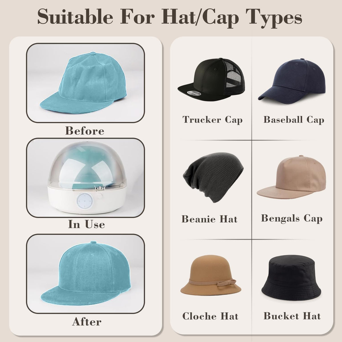 Cap care machine steam hot and cold wind iron dry restore misshapen hat cap natural shape keep clean shaped