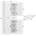 Storage Cabinet Pantry with 2 Adjustable Shelves Large Drawer 4 Doors Bathroom Kitchen Living Room White