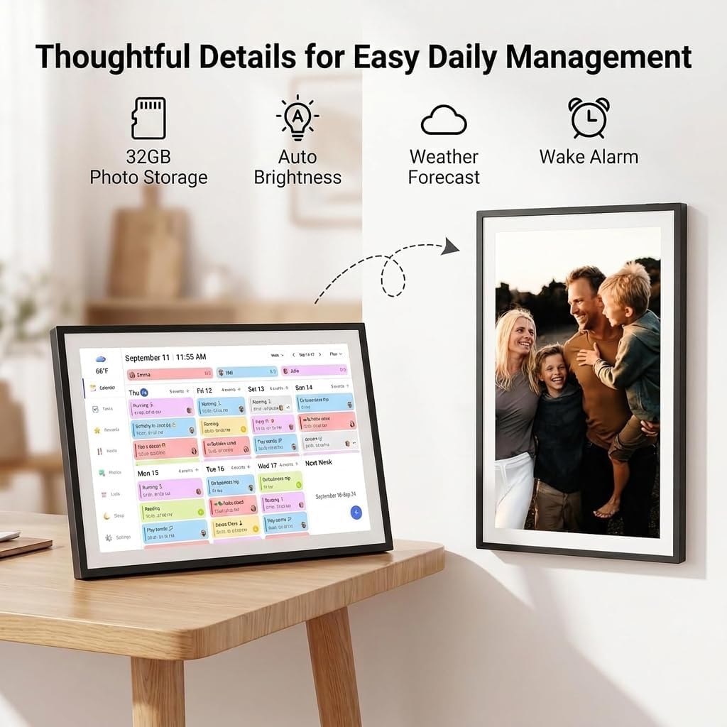 15.6 Inch Digital Calendar 1920x1080 Full HD Touchscreen Chore Chart Meal Planner Wall Mount Black White