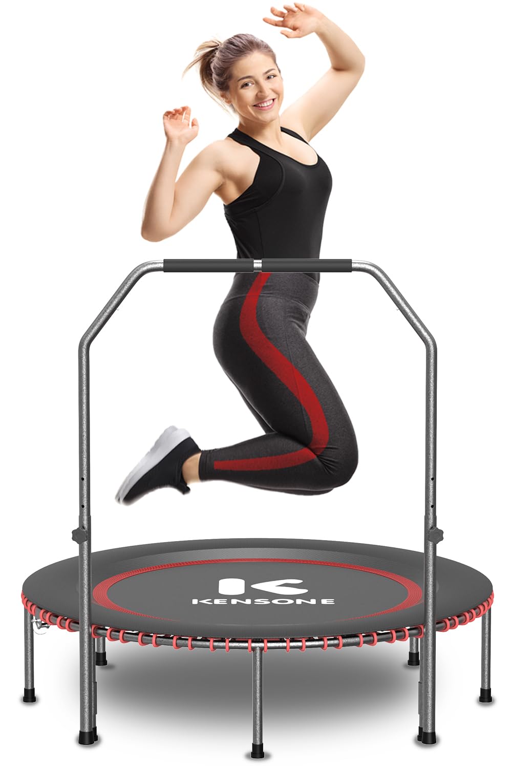 Foldable Bungee Rebounder Trampoline for Adults with Handlebar Indoor Outdoor Home Gym Fitness Exercise