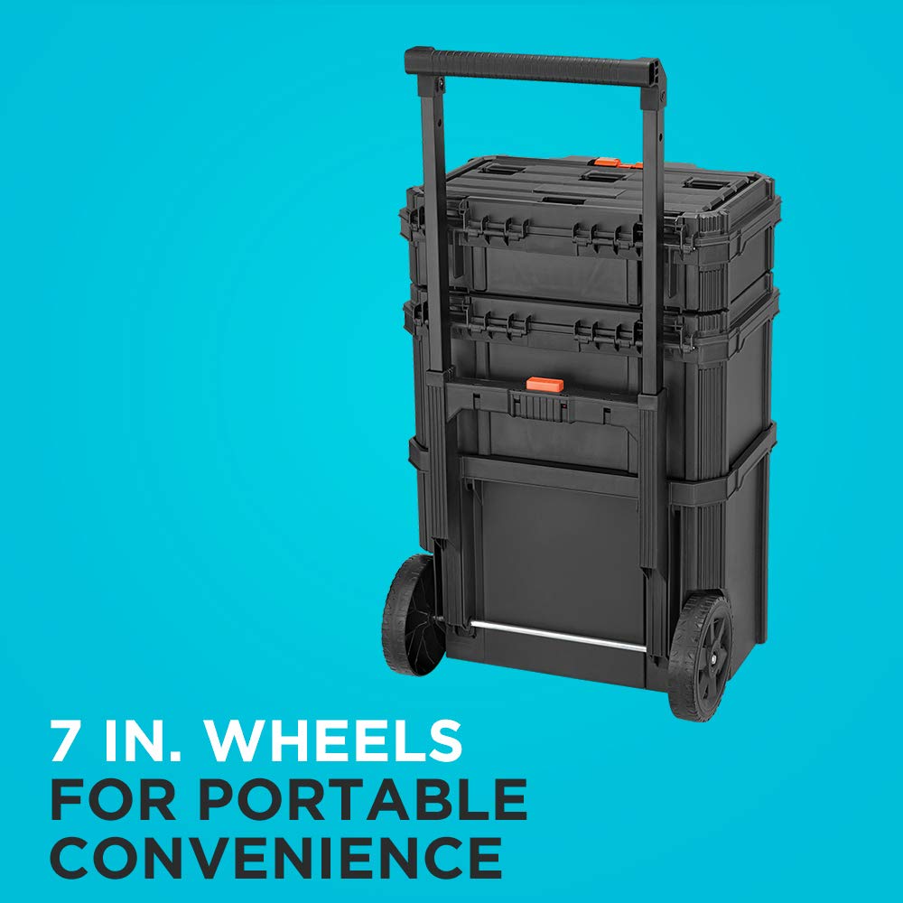 BDST60500APB Stackable Storage System 3 Piece Set with Small Deep Toolbox and Rolling Tote