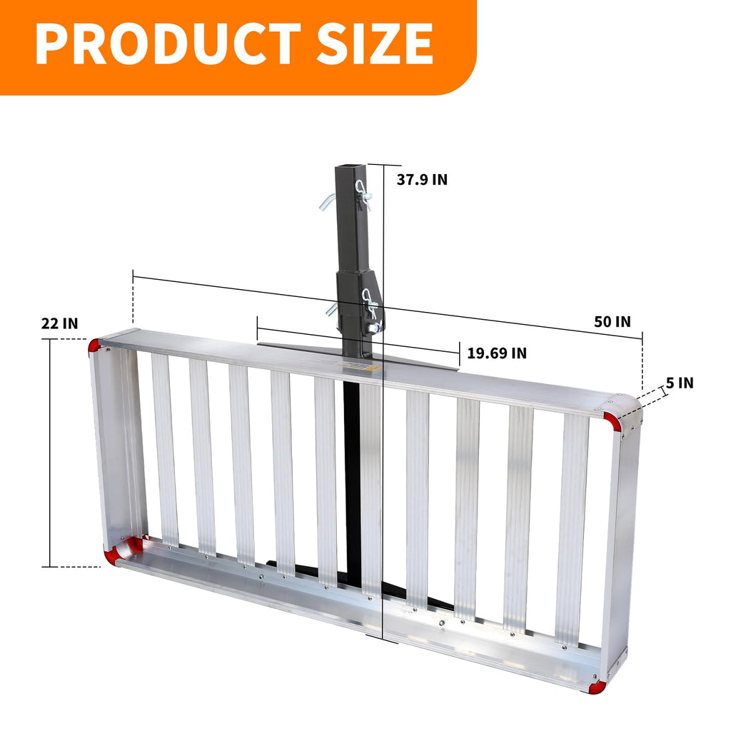 50149 500 lb Capacity 50 x 22 Inch Hitch Mount Folding Aluminum Cargo Carrier with Side Rails and Reflector