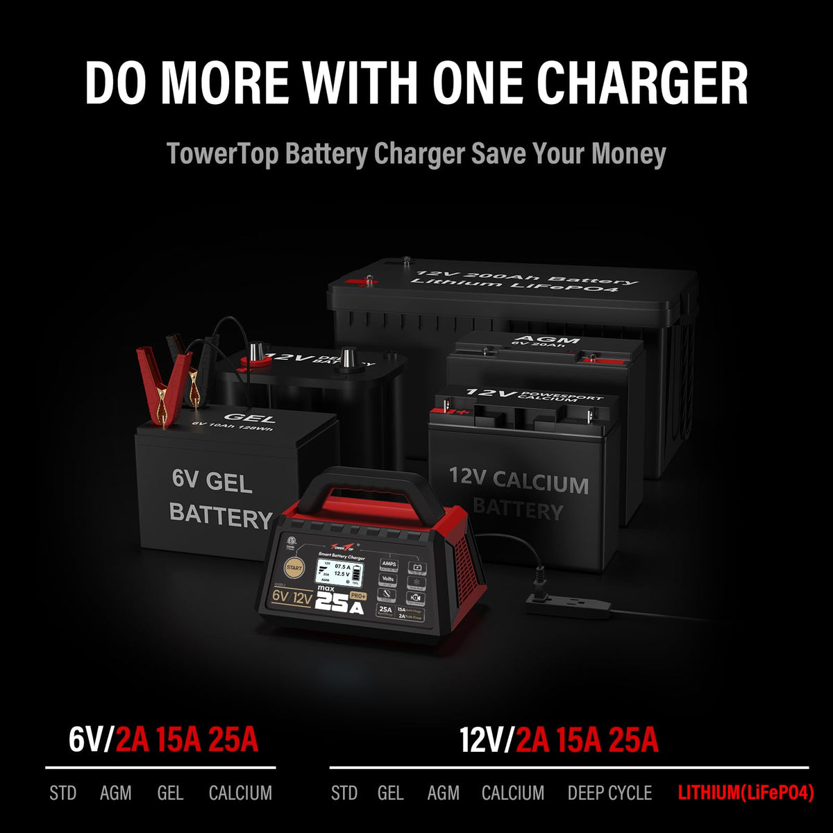 25A Pro+ Battery Charger 6V 12V Automatic Maintainer Engine Start Desulfator Repair for Lead Acid AGM LiFePO4