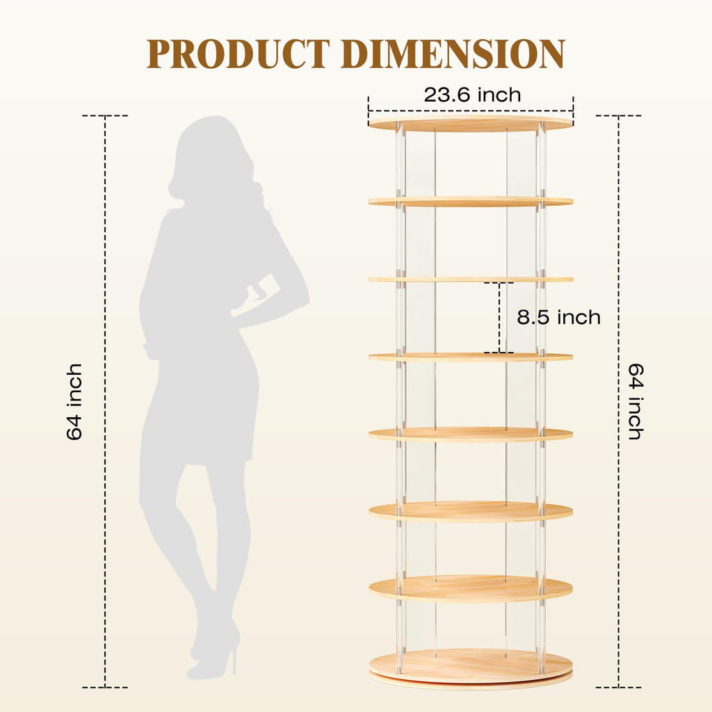 7 tier rotating shoe rack 360 degree spinning lazy susan tower acrylic wood shelf closet entryway bedroom