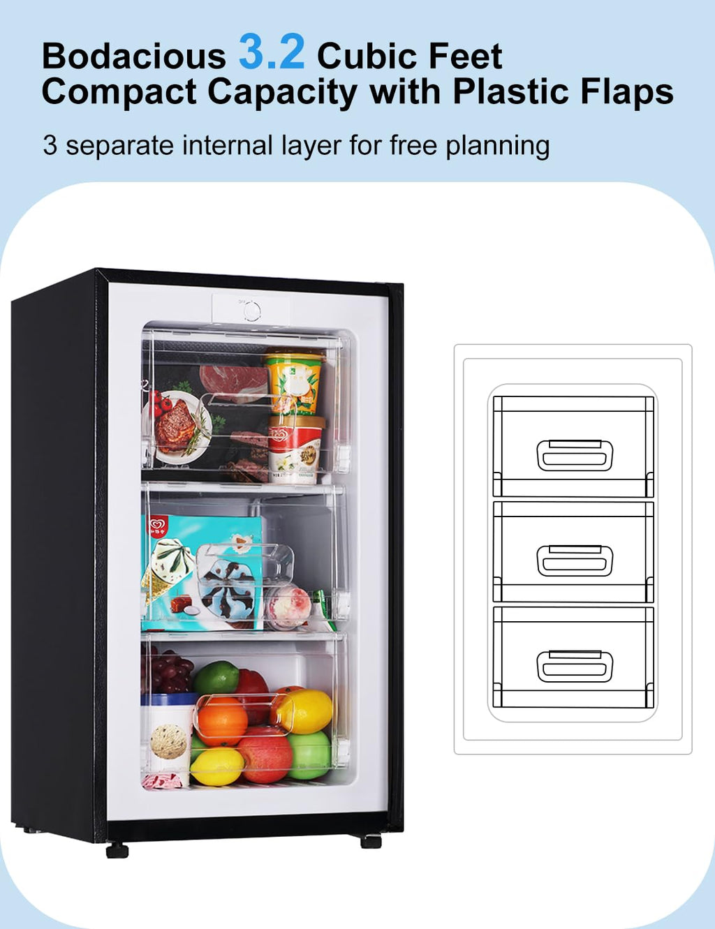 3.2 Cu Ft Mini Freezer Compact Upright Small Freezer Silver for Home Office Dorm Garage Bedroom