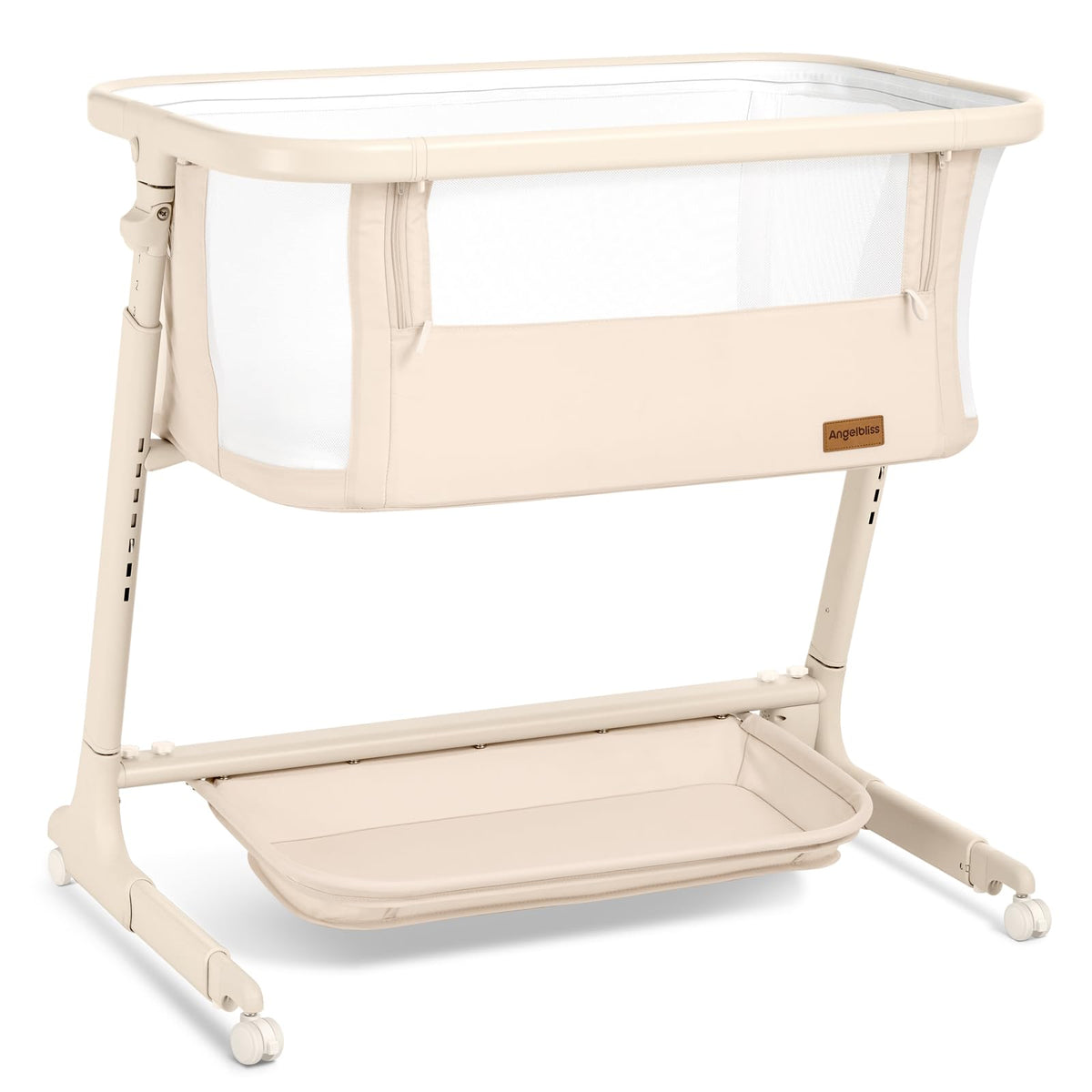 Electric Baby Bassinet Auto Rocking Bedside Sleeper 6 Heights Mattress Remote Control 5 Speeds 3 Timers Beige