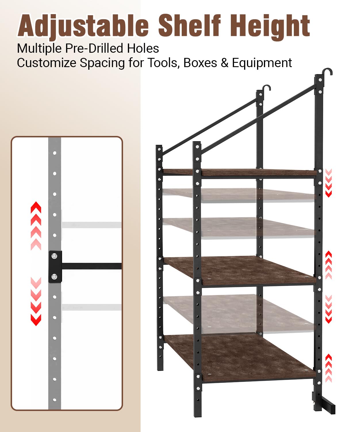 Shipping container shelving brackets D ring mount 3 tier 4 pack heavy duty storage organizer