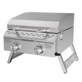 Portable tabletop 2 burner gas grill stainless steel barbecue with foldable legs for outdoor camping