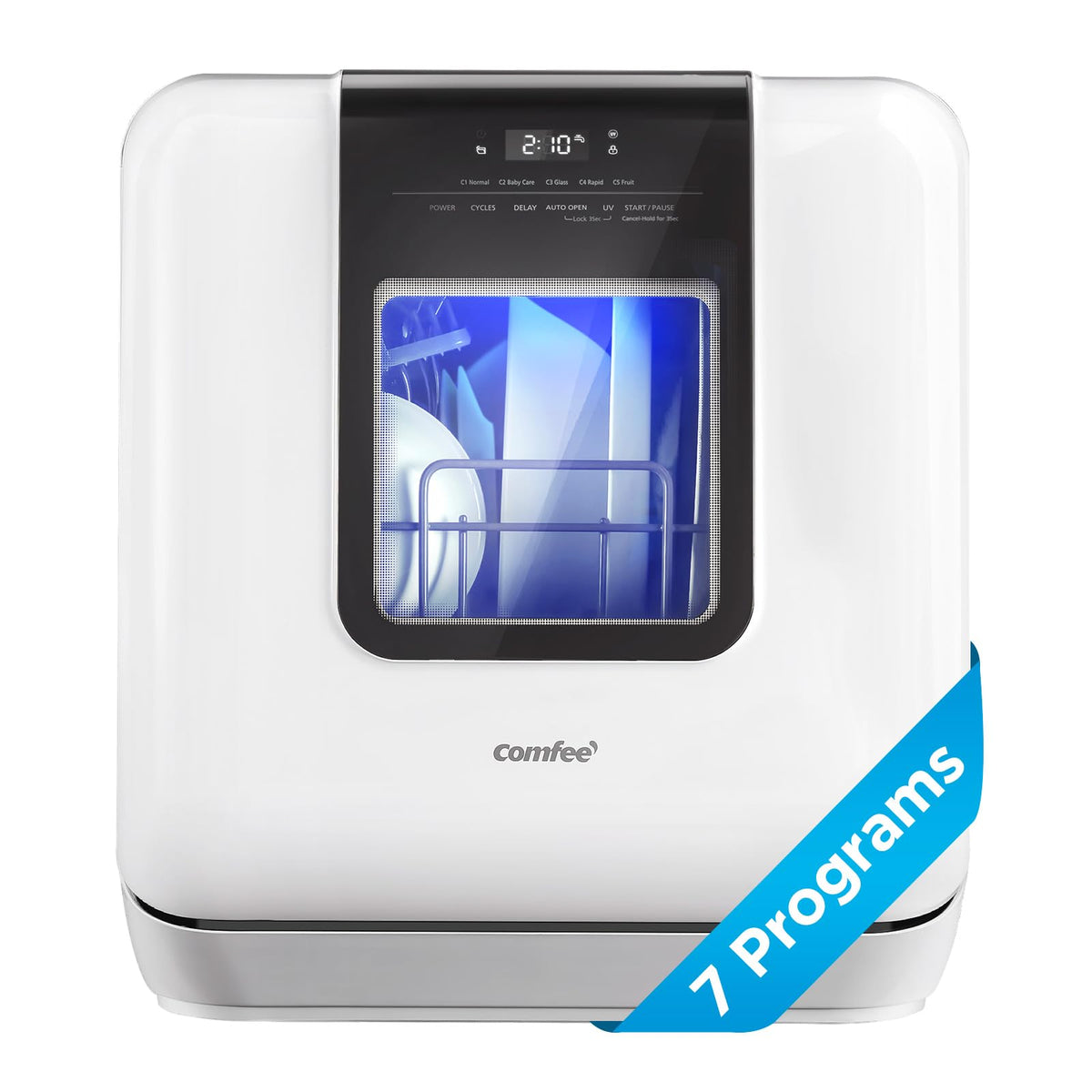 Countertop portable dishwasher 6L built in water tank 7 programs UV hygiene auto door open for apartments RVs