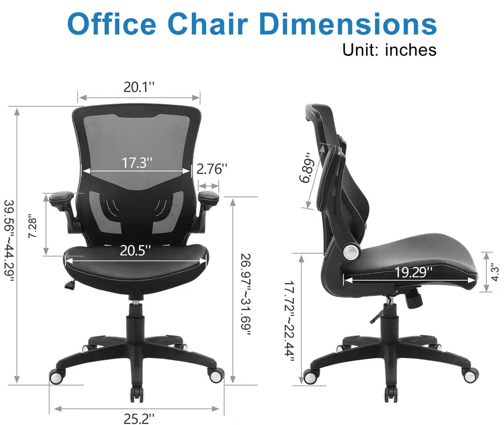 Ergonomic Office Chair PU Leather Mesh Back Lumbar Support Flip Up Arms Swivel Executive Desk Chair