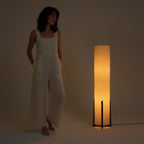 Parker Paper Lantern Floor Lamp 48 Inch Tall Wood Frame Asian Tower Shade for Bedroom Living Room Office Decor